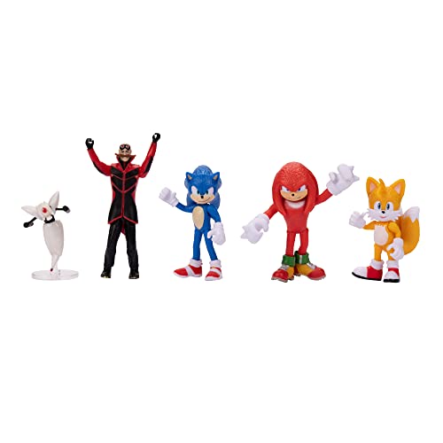 Jakks Pacific Sonic 2 “La Película” – Pack de Figuras de 6 cm: Sonic, Tails, Knuckles, Robotnik, Buzz Bomber - Figuras con Preciosos Detalles para Niños con 3 años +