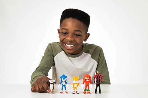 Jakks Pacific Sonic 2 “La Película” – Pack de Figuras de 6 cm: Sonic, Tails, Knuckles, Robotnik, Buzz Bomber - Figuras con Preciosos Detalles para Niños con 3 años +