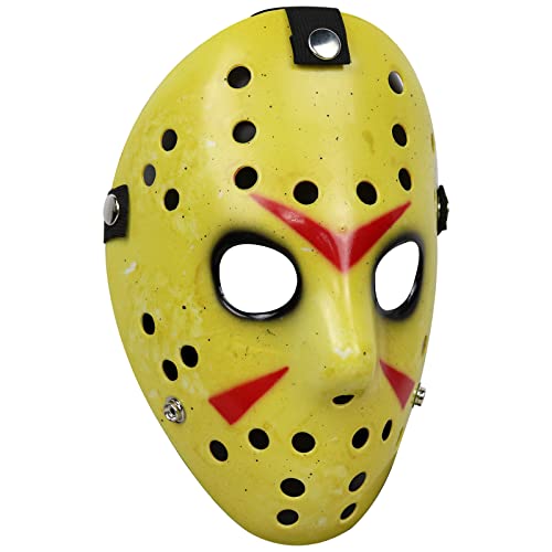 Jason Voorhees Máscara de lujo de PVC de terror Jason Hockey Máscara de Halloween mata disfraz de hacker vestido de fantasía para hombre y mujer máscara de miedo (amarillo)