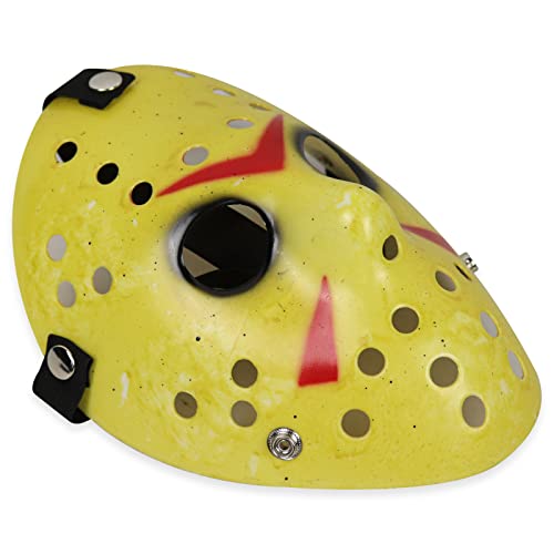 Jason Voorhees Máscara de lujo de PVC de terror Jason Hockey Máscara de Halloween mata disfraz de hacker vestido de fantasía para hombre y mujer máscara de miedo (amarillo)