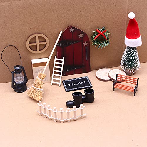 JAWSEU Juego de accesorios para puerta de alcantarillado de 15 unidades, juego de casa de muñecas en miniatura para casa de muñecas en miniatura, accesorios para puerta de hadas de Navidad