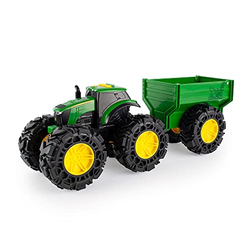 JOHN DEERE Tomy 47353 Treads Tractor Wagon, Monster Truck, Ruedas de Juguete Verde, para niños y niñas a Partir de 3 años, hasta 38 cm de Alto