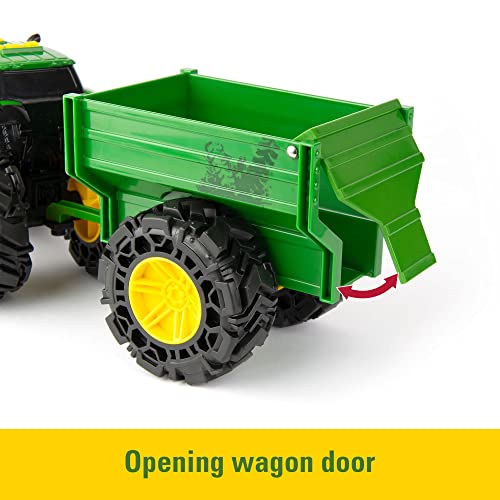 JOHN DEERE Tomy 47353 Treads Tractor Wagon, Monster Truck, Ruedas de Juguete Verde, para niños y niñas a Partir de 3 años, hasta 38 cm de Alto