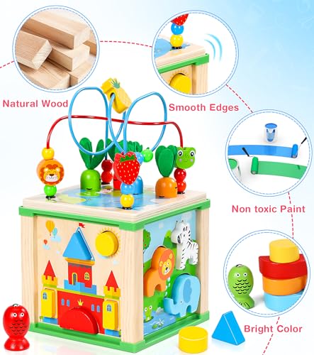 Jojoin Cubo Actividades Bebe - Juguetes Niños 1 Año - Juegos Mesa Actividades Juguetes Montessori 1 2 Años - Cubos de Madera Andador - Brinquedos Bebe Educativos Regalo Juguete Niño 1 2 AñO