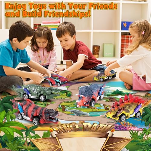 Jojoin Dinosaurios Juguetes para Niños - Coche de Juguete de Dinosaurio con 6 Piezas Alfombra de Juego de Actividades - Regalo de Coche de Juguete Educativo para Niños de 3 4 5 6 7 Años en Adelante