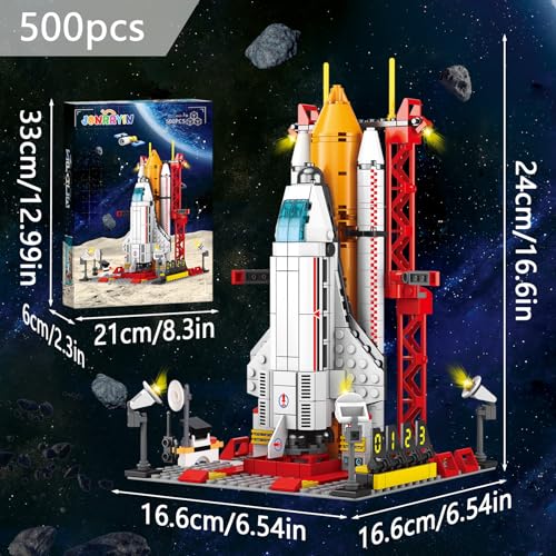JONRRYIN Juego de Construcción de Nave Espacial, 500 Piezas Cohete Espacial Bloques Construcción Set con Cohete Lanzador de Construcción, Espacio Juguetes Regalos para Niños de 6+ Años (500pcs)