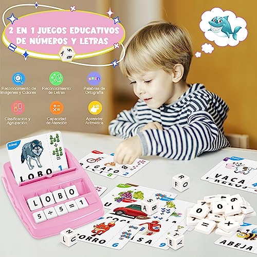Joozmui Juegos Educativos Niños 3-8 Años, Juguetes Niños 3-8 Años Regalo Niña 3-8 Años Juegos para Niños Aprender a Leer Scrabble Español Deletreo Montessori Juguetes Niña