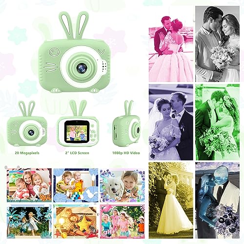 JOPHEK Camara de Fotos Infantil, 20MP 2 Pulgadas 1080P HD Selfie Kids Camera - con Tarjeta TF 32 GB & Lector de Tarjetas, Juguetes de Cámara para Niños & Niñas (Green)