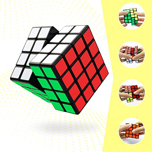JOPHEK Cubo Mágico, Speed Cube Cubo Adhesivo Negro Cubo de Velocidad Original Cubo de Rompecabezas, Más Rápido & Más Profesional (4x4)