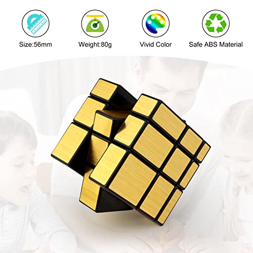 JOPHEK Mirror Cubo Espejo, 3x3 Speed Cube 3x3x3 Cubo Magico 3D Juguete del Rompecabezas Cubo de Velocidad para Niños y Adultos (Oro)