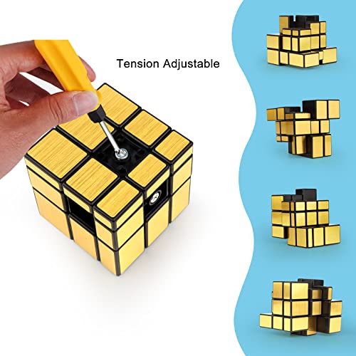 JOPHEK Mirror Cubo Espejo, 3x3 Speed Cube 3x3x3 Cubo Magico 3D Juguete del Rompecabezas Cubo de Velocidad para Niños y Adultos (Oro)