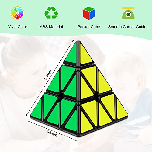 JOPHEK Pyramide Cube, 3x3 Speed Cube Magic Cube Piramide Triangolo Cubo Pyraminx Rompecabezas Cubo para Niños y Adultos (Adhesivos de Fondo Negro)