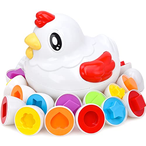 JoyGrow Forma de Color Juguetes a Juego Huevo de Clasificador de Forma de Juguetes de Huevo de Pollo Pascua Aprendizaje Educativo Juguete Infantil para niños pequeño