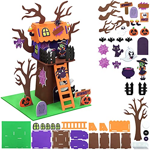 JOYIN 2 Pack Halloween Espuma Casa Embrujada 3D Kit de Manualidades Niños, 3D Casa del Árbol de Halloween y Calabaza Casa, Arte de Halloween y Kit de Manualidades DIY, Favores de Fiesta Decoración