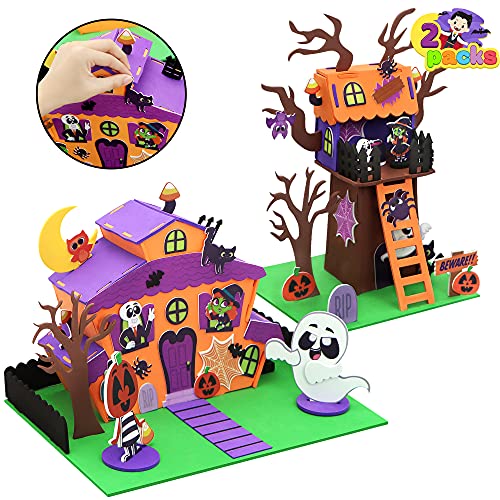 JOYIN 2 Pack Halloween Espuma Casa Embrujada 3D Kit de Manualidades Niños, 3D Casa del Árbol de Halloween y Calabaza Casa, Arte de Halloween y Kit de Manualidades DIY, Favores de Fiesta Decoración