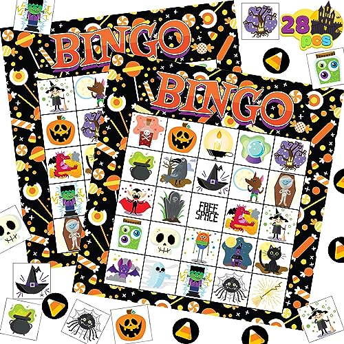 JOYIN 28 Piezas de Tarjeta de Juego de Bingo de Halloween para la Escuela, Actividades Familiares, Recuerdo de Fiesta de Halloween, Manualidades para el Aula, Suministros Escolares, Juegos de Mesa