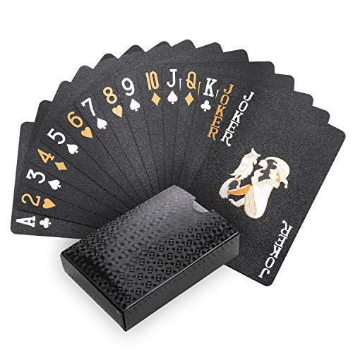 Joyoldelf Cartas negras geniales, baraja de cartas impermeable de lámina dorada con caja de regalo, cartas mágicas de póquer, perfectas para fiestas y juegos (versión pintada)