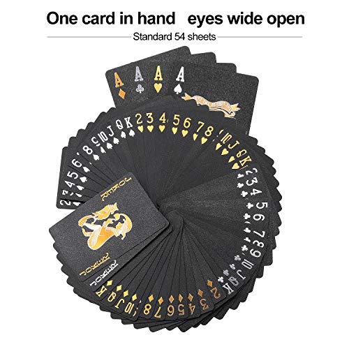 Joyoldelf Cartas negras geniales, baraja de cartas impermeable de lámina dorada con caja de regalo, cartas mágicas de póquer, perfectas para fiestas y juegos (versión pintada)