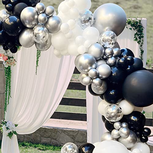 Juego de 187 globos para decoración de fiestas con globos de boda, plata, negro, blanco, confeti, decoración de Navidad, cumpleaños, helio, globos