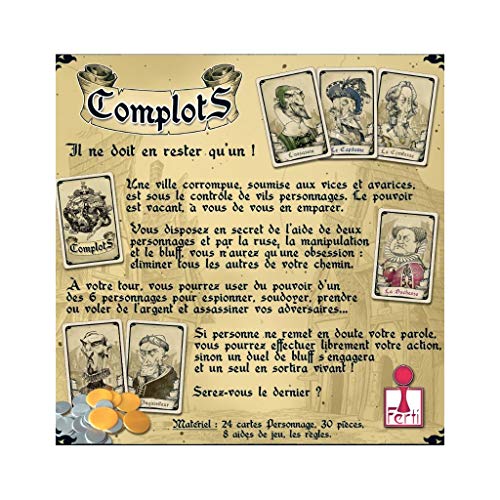 Juego de 3 cajas de juego: Complots + Complots 2 + Complots Extensión + 1 Regla Marcapáginas de madera Blumie.