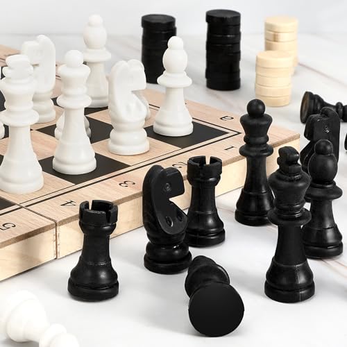 Juego de Ajedrez, 3 en 1 Ajedrez Madera Damas Backgammon, Portatil Plegable Tablero Ajedrez, Chess Board para Niños y Adultos Familiares Viaje - 29×29×2CM