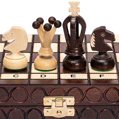 Juego de ajedrez de Madera Husaria European International, “King'S Classic” - 28,8 centímetros - Tablero Plegable con Piezas de ajedrez de Fieltro