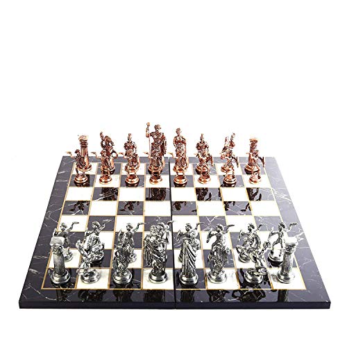 Juego de ajedrez de metal con figuras de roma de cobre antiguo histórico para adultos, piezas hechas a mano y tablero de ajedrez de madera con diseño de mármol, tamaño King 4 pulgadas