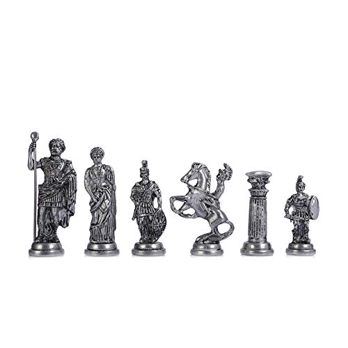 Juego de ajedrez de metal con figuras de roma de cobre antiguo histórico para adultos, piezas hechas a mano y tablero de ajedrez de madera con diseño de mármol, tamaño King 4 pulgadas