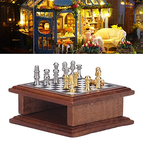 Juego de ajedrez en miniatura, casa de muñecas 1:12, minijuego de ajedrez exquisito, regalo de decoración del hogar
