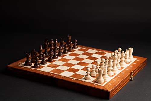 Juego de ajedrez plegable chapa de madera hecha a mano 35 cm x 35 cm inserto negro
