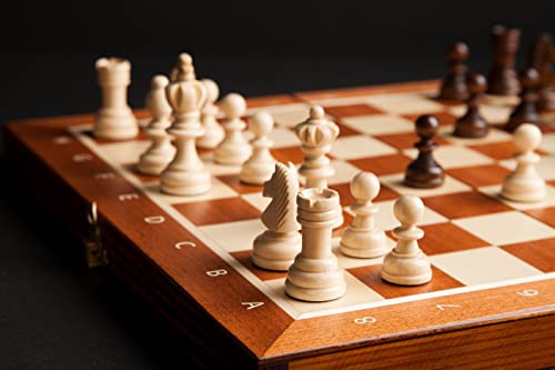 Juego de ajedrez plegable chapa de madera hecha a mano 35 cm x 35 cm inserto negro