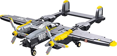 Juego de Bloques de Construcción de Aviones Lightning P-38 - 937 Piezas-Juego de Juguetes de Aviones de Combate de la Fuerza Aérea-Avión para Niños y Adultos-Compatible con Todos los Ladrillos