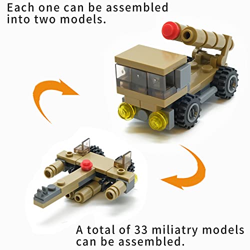 Juego de bloques de construcción de juguetes del ejército, crea un modelo de cañón alemán de Dora WW2 o 16 vehículos militares pequeños, con 20 juguetes de soldados, ideal para niños a partir de 6