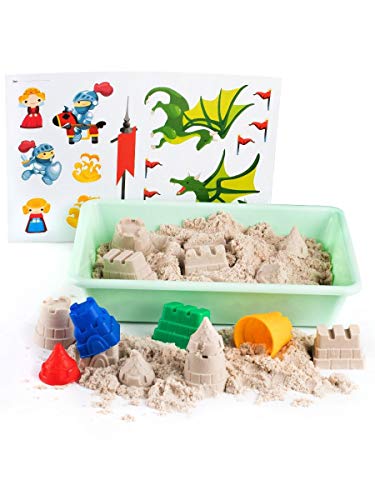 Juego de castillo de arena magica 1 kg, arena cinetica niños, 4 moldes de arena para castillos arena kinetica niños para amasar regalos para niños