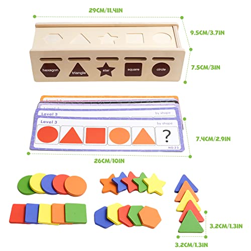 Juego de clasificación Juguetes Montessori con caja de almacenamiento para 2 3 4 años Clasificación de colores Juguete educativo de clasificación con 25 bloques geométricos y 12 tarjetas de prueba