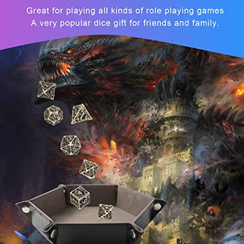 Juego de Dados de Metal de 7 Piezas, Juegos de rol de Mesa Poliédricos Huecos, DND D&D Dragon con Caja de Regalo para Mazmorras y Dragones Pathfinder Shadowrun RPG para