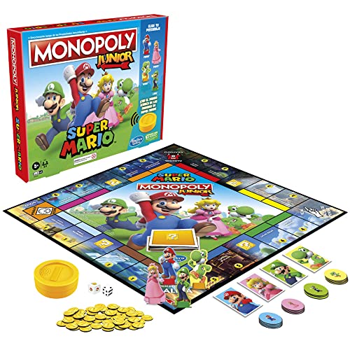 Juego de Mesa Monopoly Junior: Super Mario - A Partir de 5 años - Explora el Reino Champiñón como Mario, Peach, Yoshi o Luigi