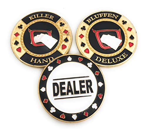 Juego de protectores de póquer, 1 botón Dealer Button, 1 mano asesina, 1 bluffen Deluxe en funda
