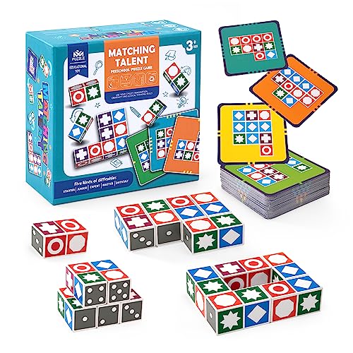 Juego de Rompecabezas de Madera, Puzzle Bloques Construcción de Madera, Juegos de Mesa con 20 Cubos 60 Cartas Montessori Educativos Juguete para Adultos y Niños 3+ Años