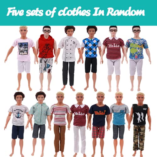 Juego de ropa y accesorios para muñecas Ken Barbie, incluye 1 traje Ken, 5 tops 5 pantalones, 2 pantalones cortos, 8 zapatos, 1 gafas y 1 tabla de surf (estilo aleatorio)
