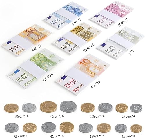 Juego Didáctico Set Euro Cartera, Billetes Falsos tamaño Original, Billetes Juguete Euros, Actividades para el Aprendizaje de Las Monedas y Billetes,Learning Resources Pretend & Play Calculadora