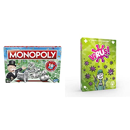 Juego Monopoly, Juego de Mesa clásico para la Familia de 2 a 6 Jugadores, para niños a Partir de 8 años & Tranjis Games - Virus! - Juego de Cartas (TRG-01vir)