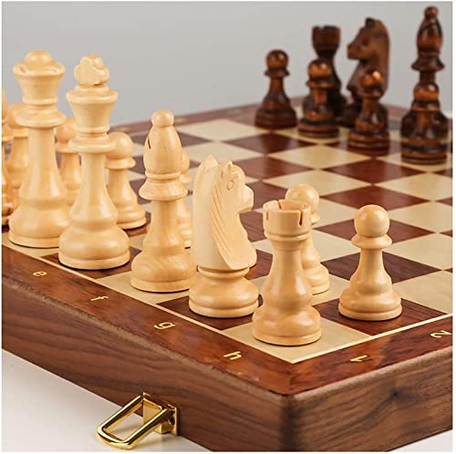 Juegos de ajedrez 2 en 1, Piezas de ajedrez de Madera/Caja de Almacenamiento Plegable, Piezas de ajedrez de Altura King de 3 Pulgadas/2 Queen Extra Gratis/Juego de ajedrez único de 15 Pulgadas y jue