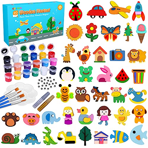 Juegos de Pintura,CGBOOM Manualidades Kit de 40 Imanes De Refrigerador Actividades Creativas, Regalo Cumpleaños para Niños de 3 a 10 años