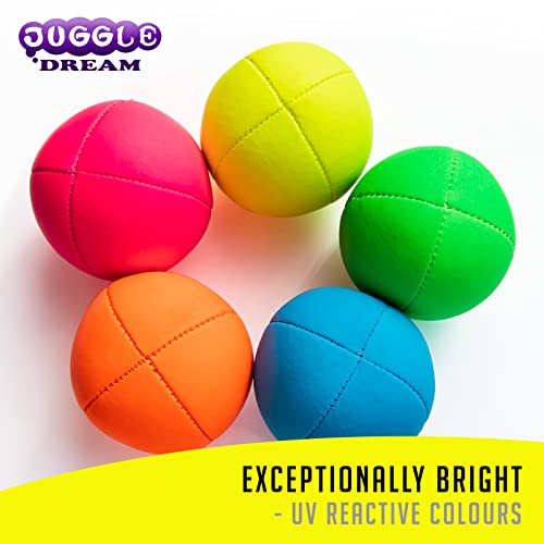 Juggle Dream Juego de 5 UV Smoothie Bolas de Malabares Profesionales con vídeo de Aprendizaje en línea Gratuito, Principiantes y Expertos (Azul)