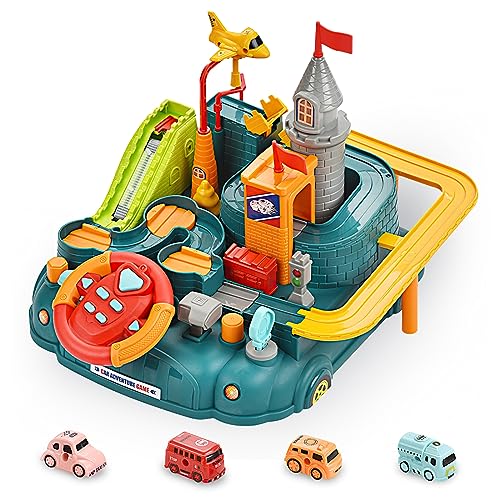 Juguete de aventura de coche para niños de 3, 4, 5, 6 años, juego de rescate de ciudad de coche de pista de carreras con 4 mini coches, no necesita mejor, juguete educativo para preescolar