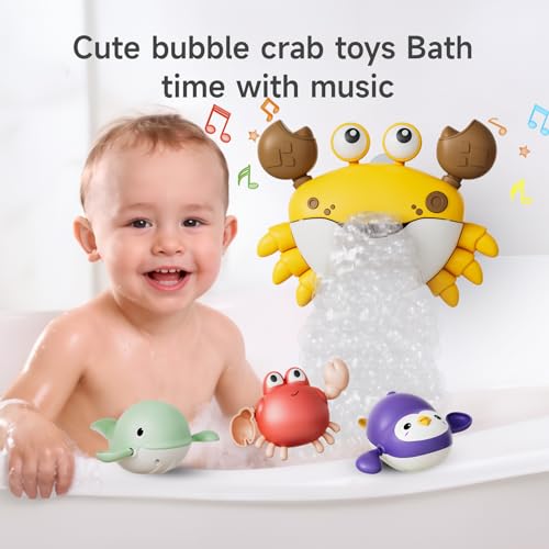Juguete de Baño para Bebé, Máquina de Hacer Burbujas con Música, 3 Juguetes para Bañera, Juguete de Agua de Ducha de Cangrejo para Niños 2 años