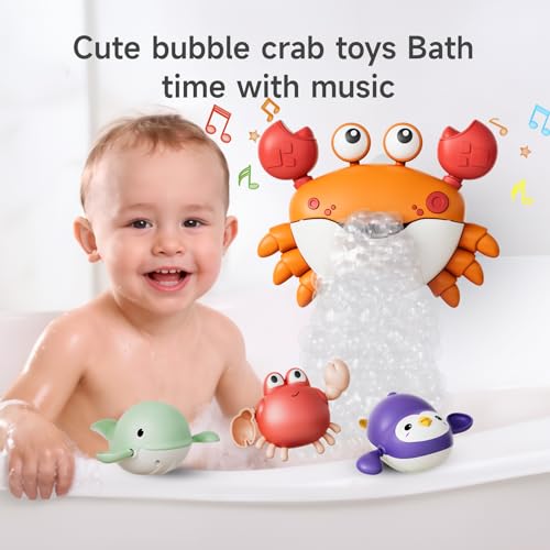 Juguete para hacer burbujas de cangrejo para baño de bebé, con 12 canciones, paquete de 3 juguetes de piscina para niños, juguetes de bañera para niños y niñas de 18 meses