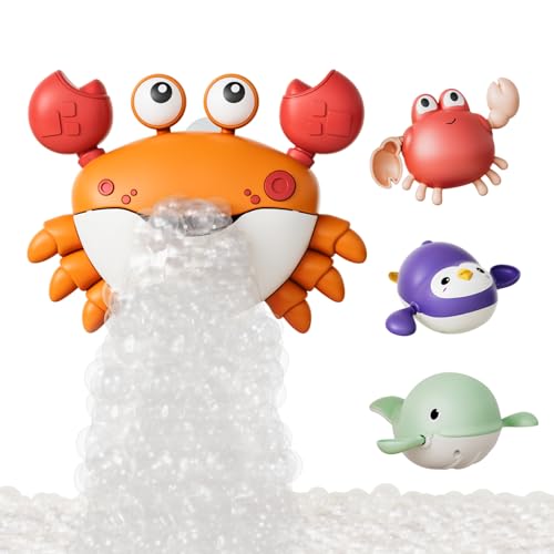 Juguete para hacer burbujas de cangrejo para baño de bebé, con 12 canciones, paquete de 3 juguetes de piscina para niños, juguetes de bañera para niños y niñas de 18 meses