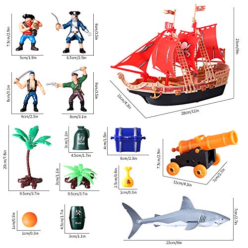 Juguetes de aventura barcos piratas infantiles con muñecas de Acción de plástico máquinas de juego barcos piratas con tiburones,barcos,cañones,árboles y otros accesorios regalos educativos 3-8 años